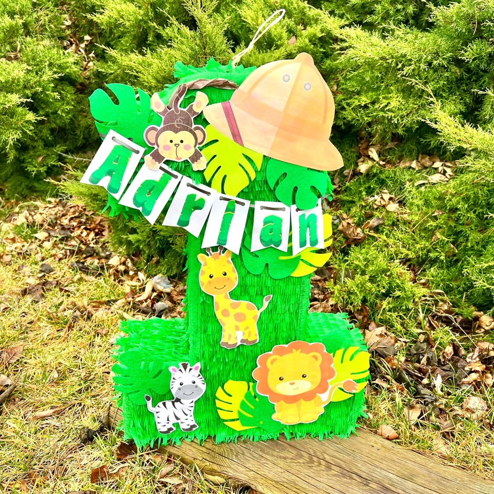 Jungle Safari Themed Number One Piñata Animals Party Decoration